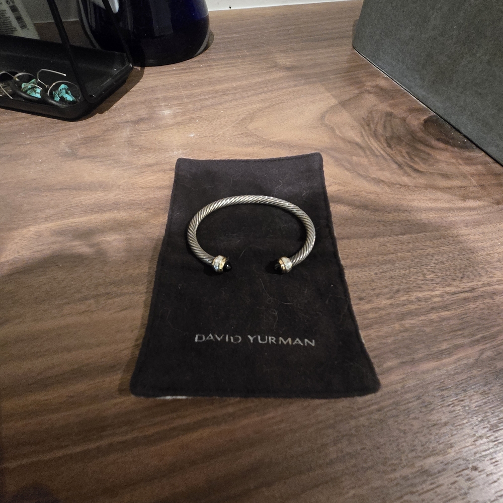 David Yurman Silver and Gold Black Onyx And Diamond Cable Bracelet
